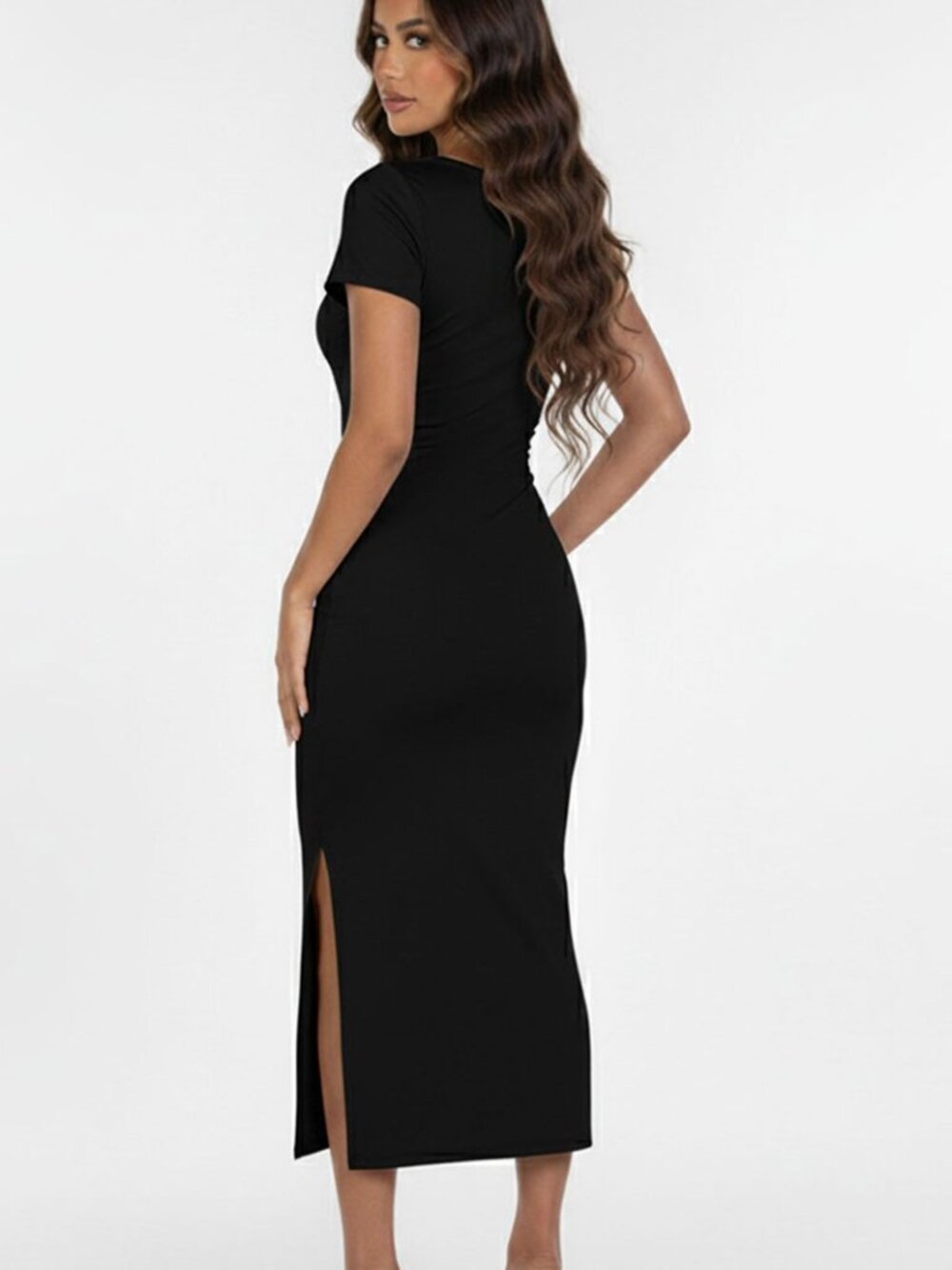 Tie Front Short Sleeve Side Slit Dress